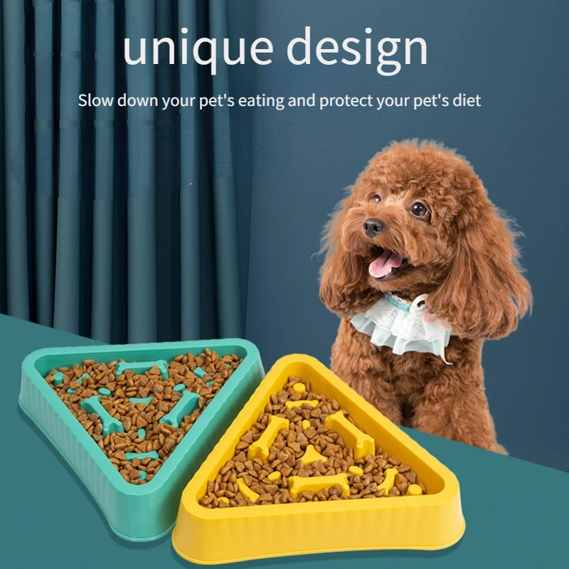 

Triangle Shape Pet Silicone Slow Food Bowl Cat Non-slip Slow Food Bowl Dog Plate Food Training Feeder Pet Supplies Food Storage
