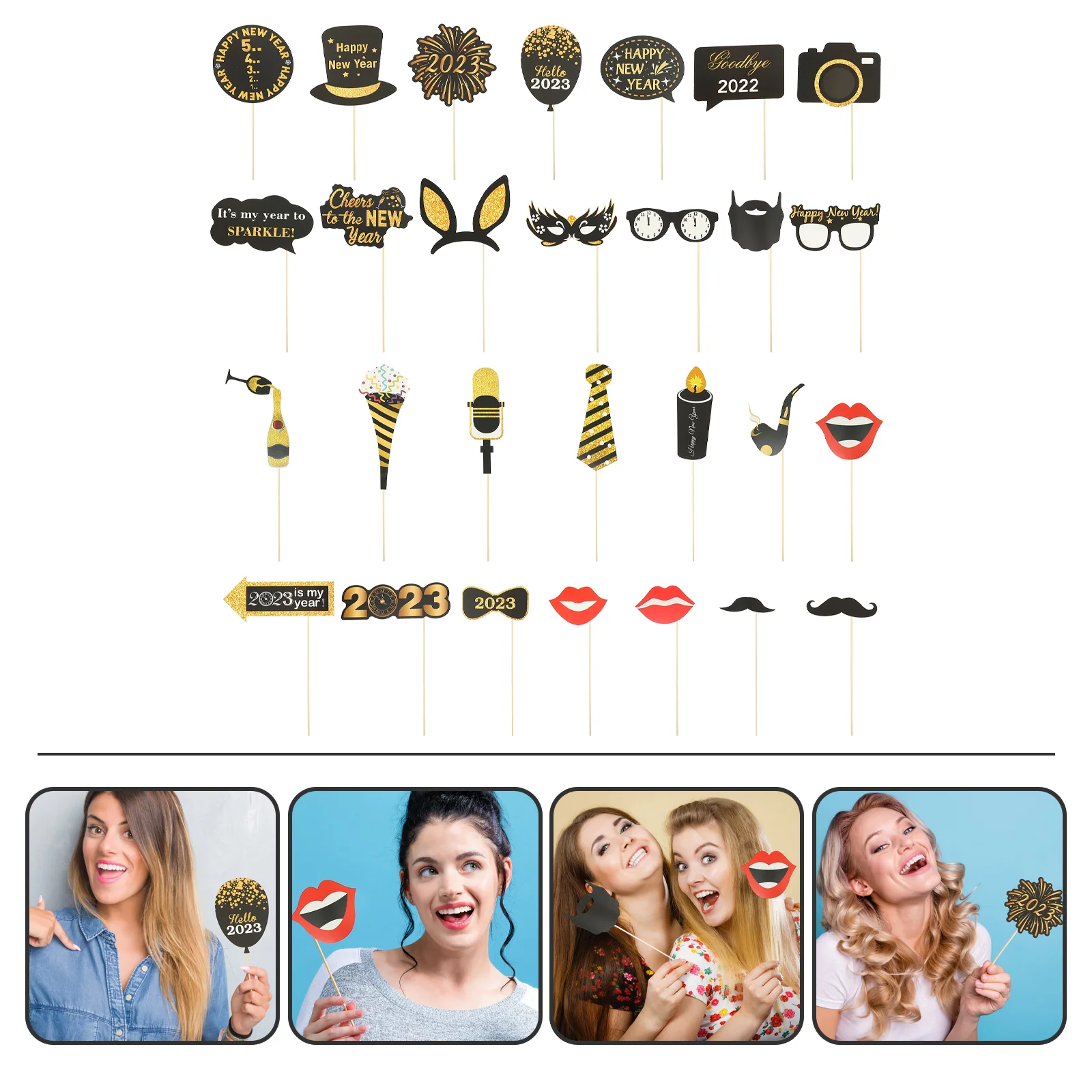 

New Props Photo Year Party Decor Years Eve Booth Nye Supplies Shooting Decorations Prop Handheld Topper Cupcake Holiday Paper