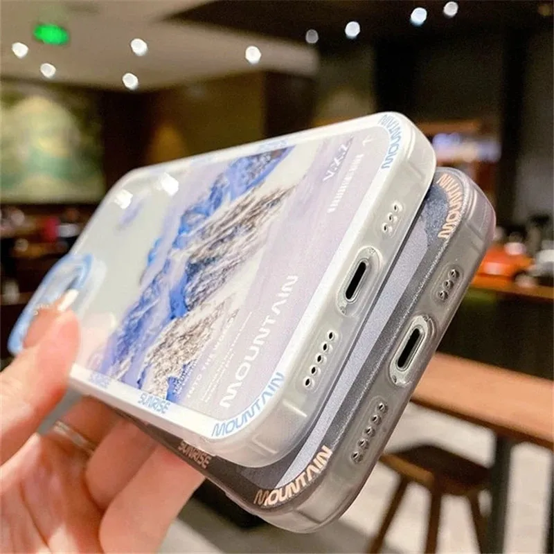 snow mountain sunset phone case for iphone 13 12 mini 11 pro max xr x xs max 7 8 plus soft shockproof bumper clear back cover free global shipping
