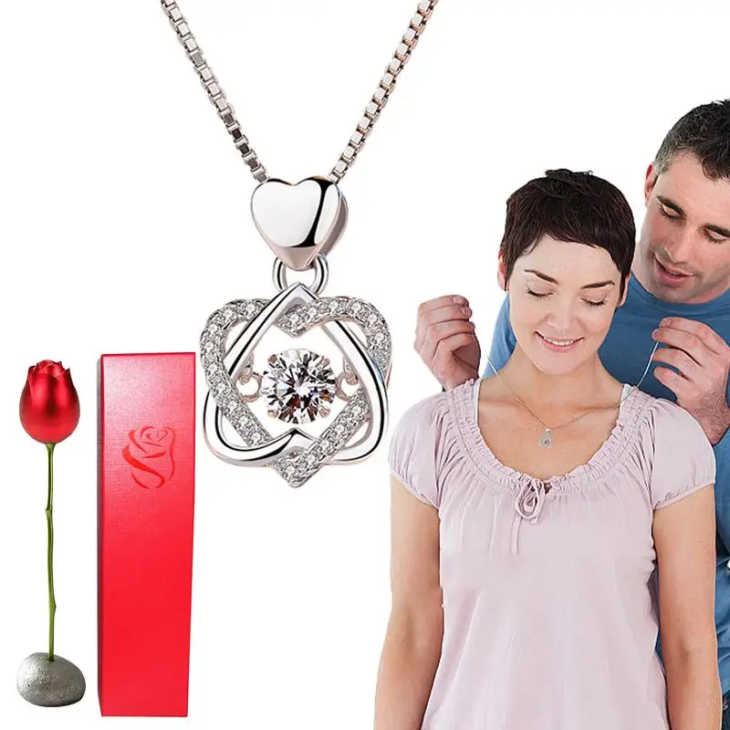 

Ожерелье, ювелирные изделия на День святого Валентина, в подарочной коробке с сохраненной розой, женский подарок для жены, мамы или подруги на День Матери и Рождество