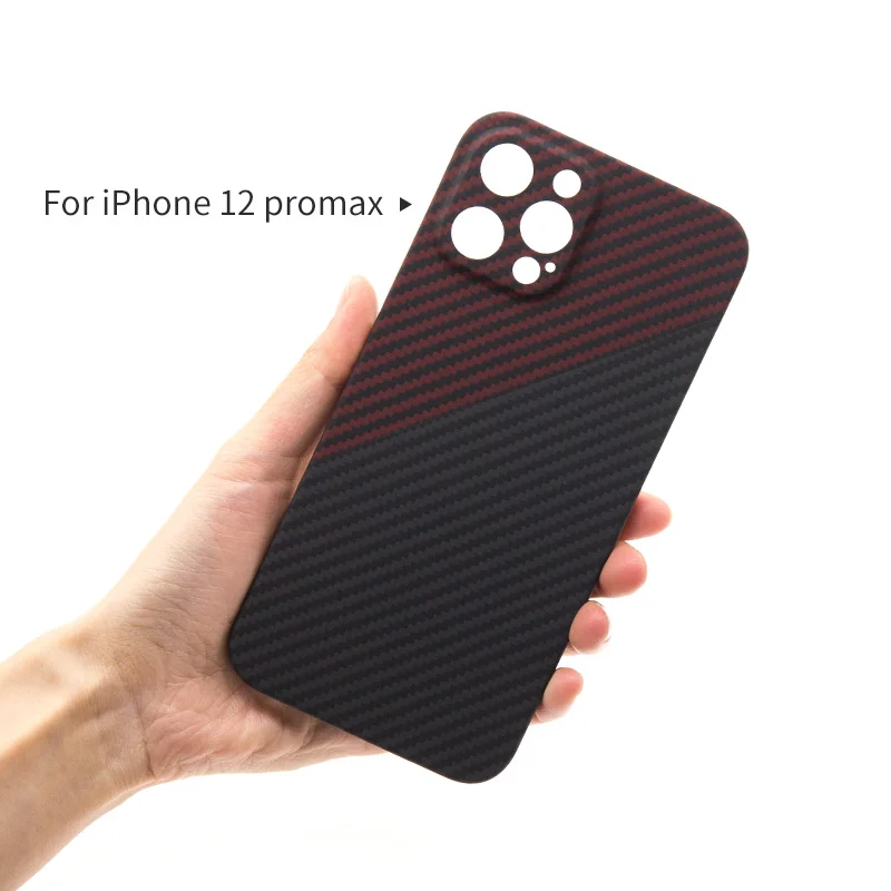 

High Quality Carbon Fiber Phone Case for iPhone 12 Pro Max Ultra Thin Red Black Stripe Matte Anti-fingerprint Kevlar Phone Cover