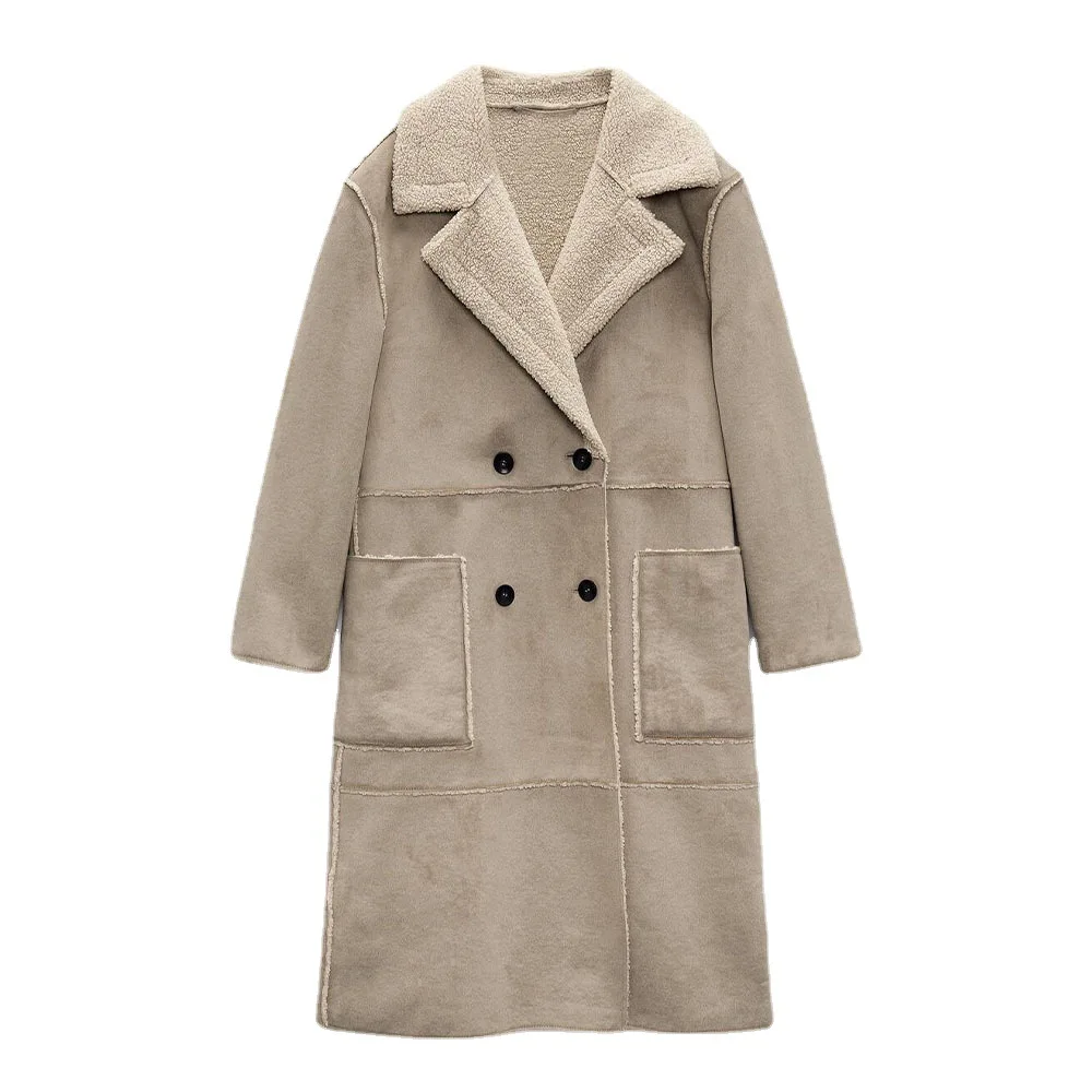 New Za Winter Lamb Fur Coat Women New Warm Suede Long Sleeve Parka Cashmere Thick Faux Leather Jacket Outerwear women jacket