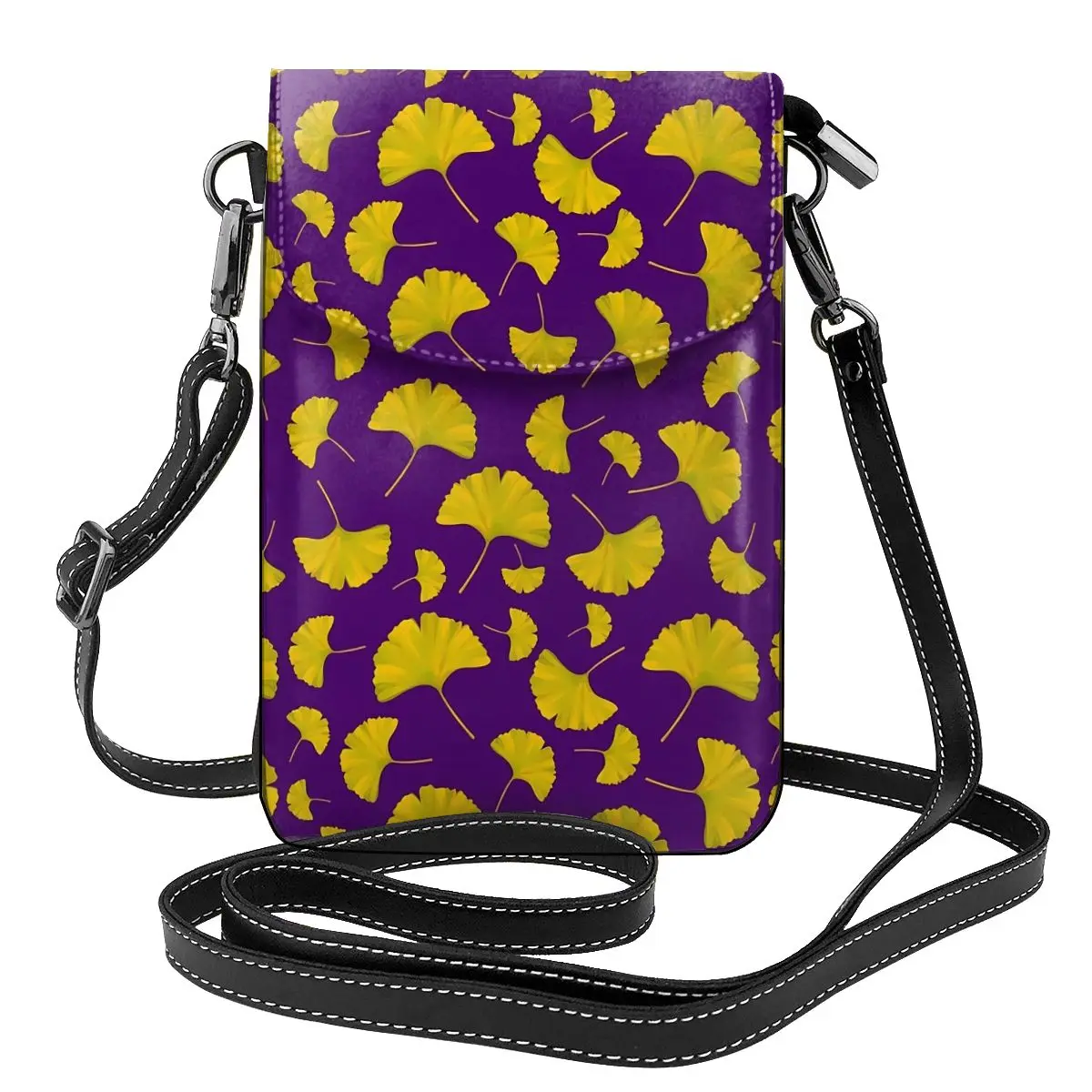 

Ginkgo Biloba Print Shoulder Bag Yellow And Purple Funny Leather Outdoor Women Bags Woman Gifts Purse