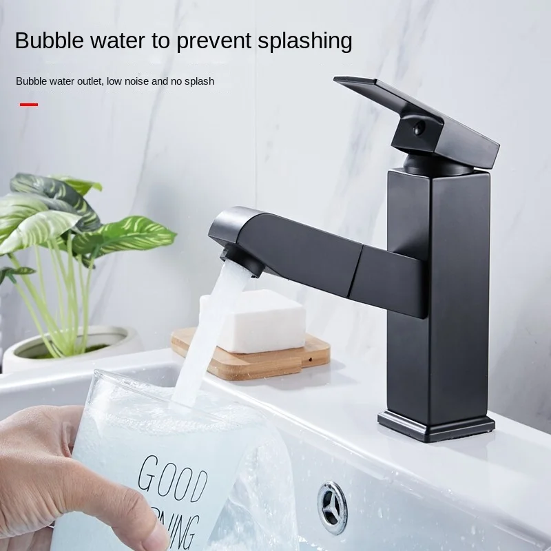 

Kitchen Faucet Single Hole Pull Out Spout Kitchen Sink Mixer Tap Stream Sprayer Head Black Mixer Tap Square and Cylindrical