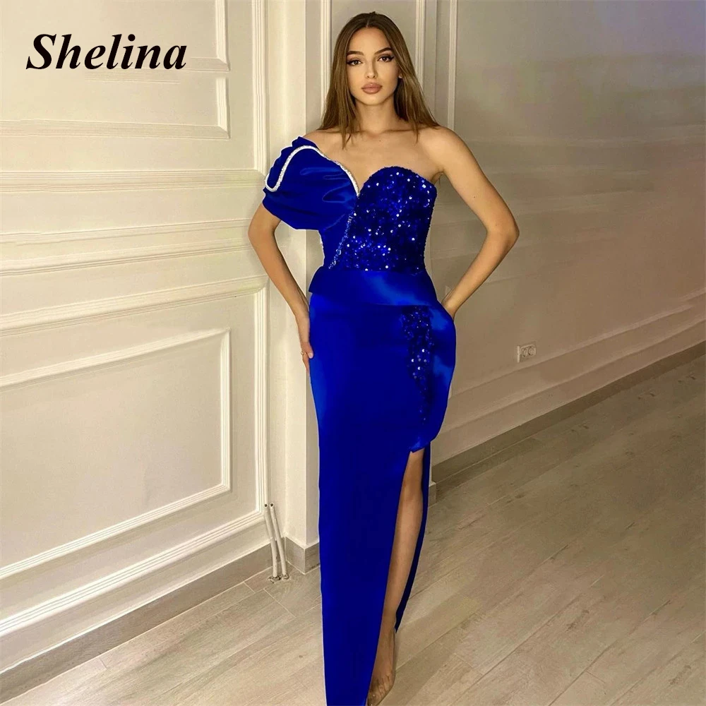 

Luxury Sequins Slit Velour Cocktail Gowns Pleated One-Shoulder Backless Party Dress Robes De Soirée Personal Customization