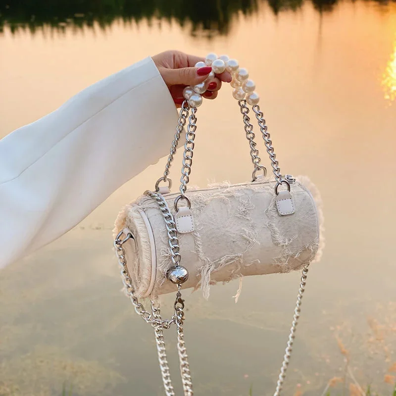 

MBTI Elegant Tassel Women Shoulder Bag Beading Chains Top Handle Bags Fashion 2023 Ladies Concise Hot Sale Bucket Bolso Mujer