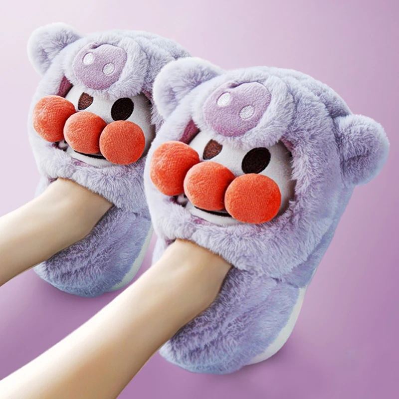 Women Home Slippers Cute Cartoon Pig Winter Indoor Slippers Warm Plush House Platform Shoes for Female Family Slippers Couples