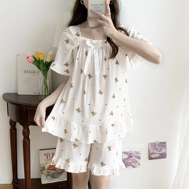 Summer Pijama Print Women's Pajama Sets Short Sleeves Sleepwear Pajamas Large Size 6XL Home Wear Nightwear Home Clothing