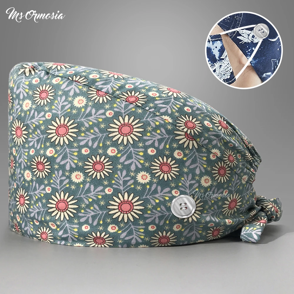 

durable nurse hat scrub caps surgical hats Cotton medical operating room Scrub Caps beauty veterinary Beautician hat with button