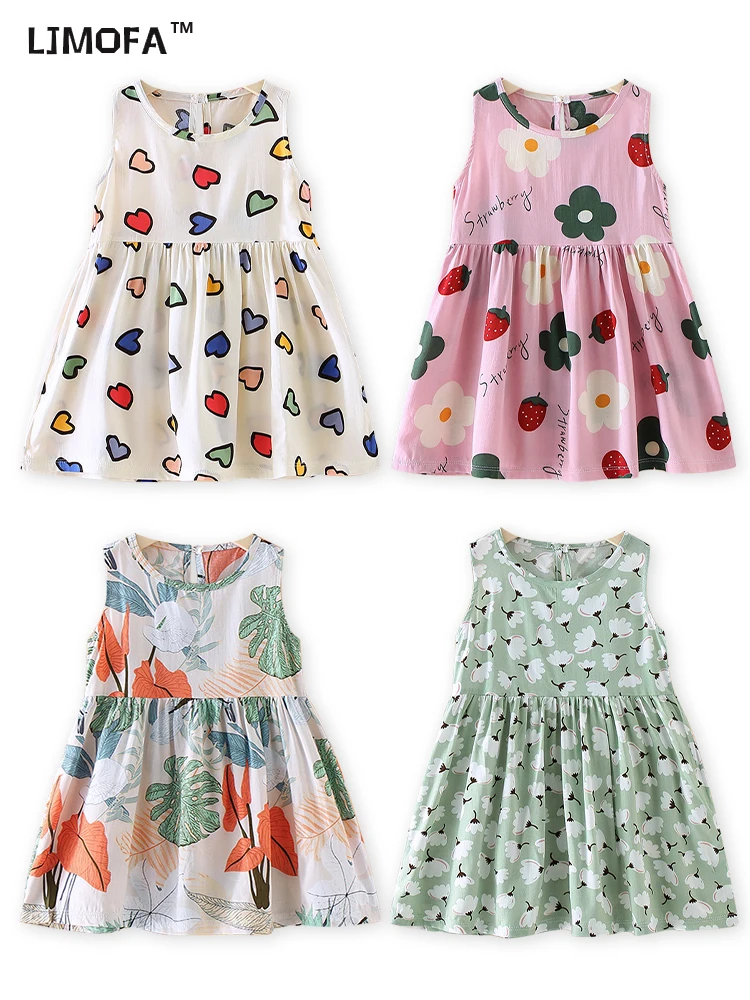 

LJMOFA Summer Baby Girls Dress Clothes Kids Sleeveless Princess Dress Print Flower Birthday Party Dresses for Toddler 2-8Y D231