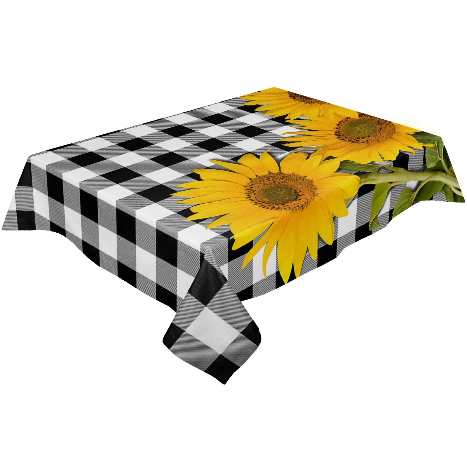 

Idyllic Sunflower Black Plaid Waterproof Tablecloth Table Cover Dinning Table Decor Coffee Table for Living Room Table Cloth