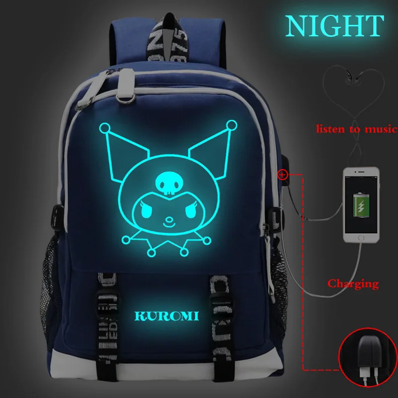

Sanrio Kuromi Luminous Printing Cartoon Pattern Backpack USB Student School Bag Youth Travel Bag Children Zipper Backpack