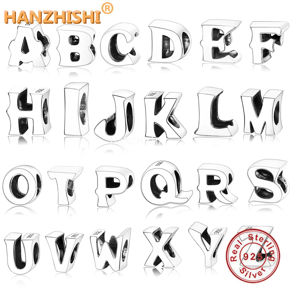 

Berloques Authentic 925 Sterling Silver A To Z Alphabet Letter Charms Beads Fits Original pan Charms Bracelet Jewelry Making