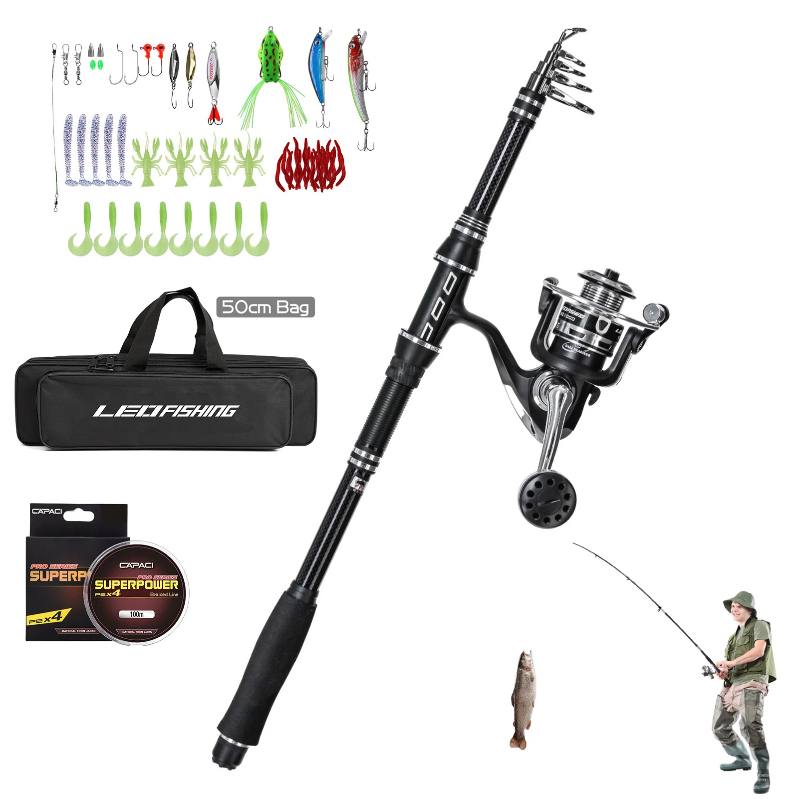 

Fishing Combos Full Kit Portable Rod And Reel Combo Set With EVA Handle Multifunctional Portable Fishing Accessories And