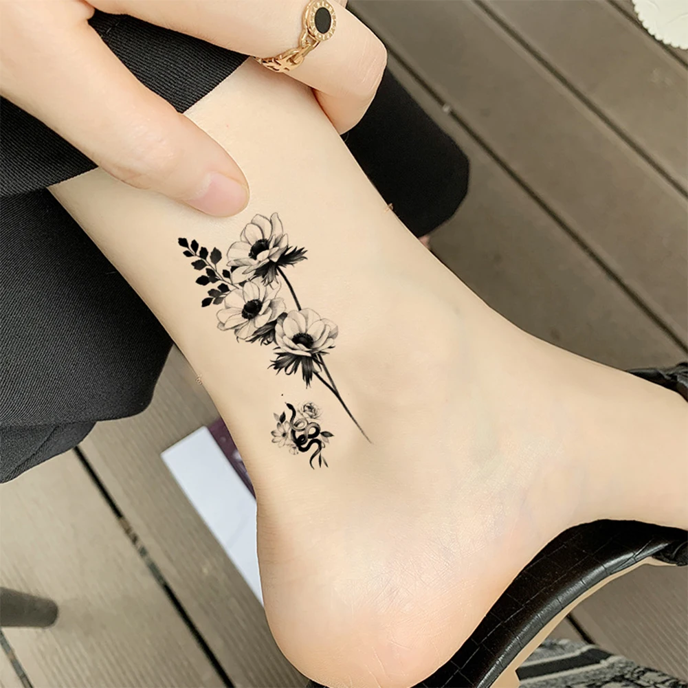 

Водостойкая Временная тату-наклейка, черные розы, цветочный узор, дизайн, полный цветок на руку, боди-арт, большая поддельная тату-наклейка