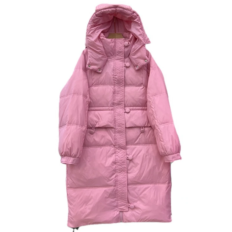 

New Winter Down Jacket Women's Long Thick Korean Fashion Waist Slimming White Duck Down Jacket Long Sleeve Solid Color Coat H151