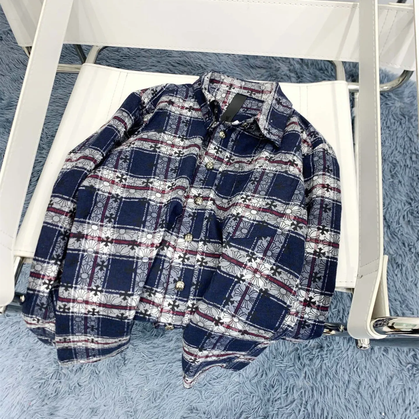 

Высококачественная Модная брендовая хромированная Повседневная рубашка из японской ткани, трендовая рубашка на санскрите в стиле хип-хоп ...