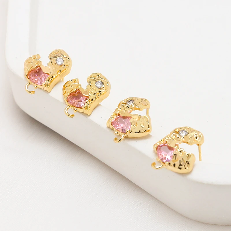 

2pcs Copper-plated 18k Inlaid Zirconium Love 925 Silver Pin Earrings Diy Handmade Jewelry Earrings Accessories Material