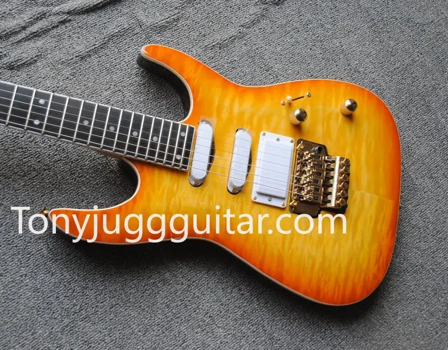 

Custom Pensa Mark Knopfler MK-I Classic Amber Sunuburst Quilted Maple Top Electric Guitar HSS EMG Pickups, Floyd Rose bridge