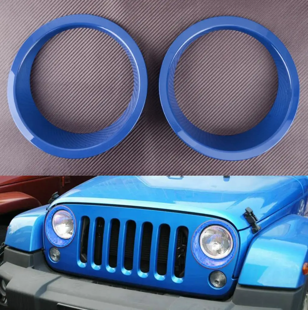 

2Pcs Blue Car Headlight Lamp Ring Trim Cover Cap Bezel Fit For Jeep Wrangler JK JKU 2018 2017 2016 2015 2014 2013 2012 2011-2007