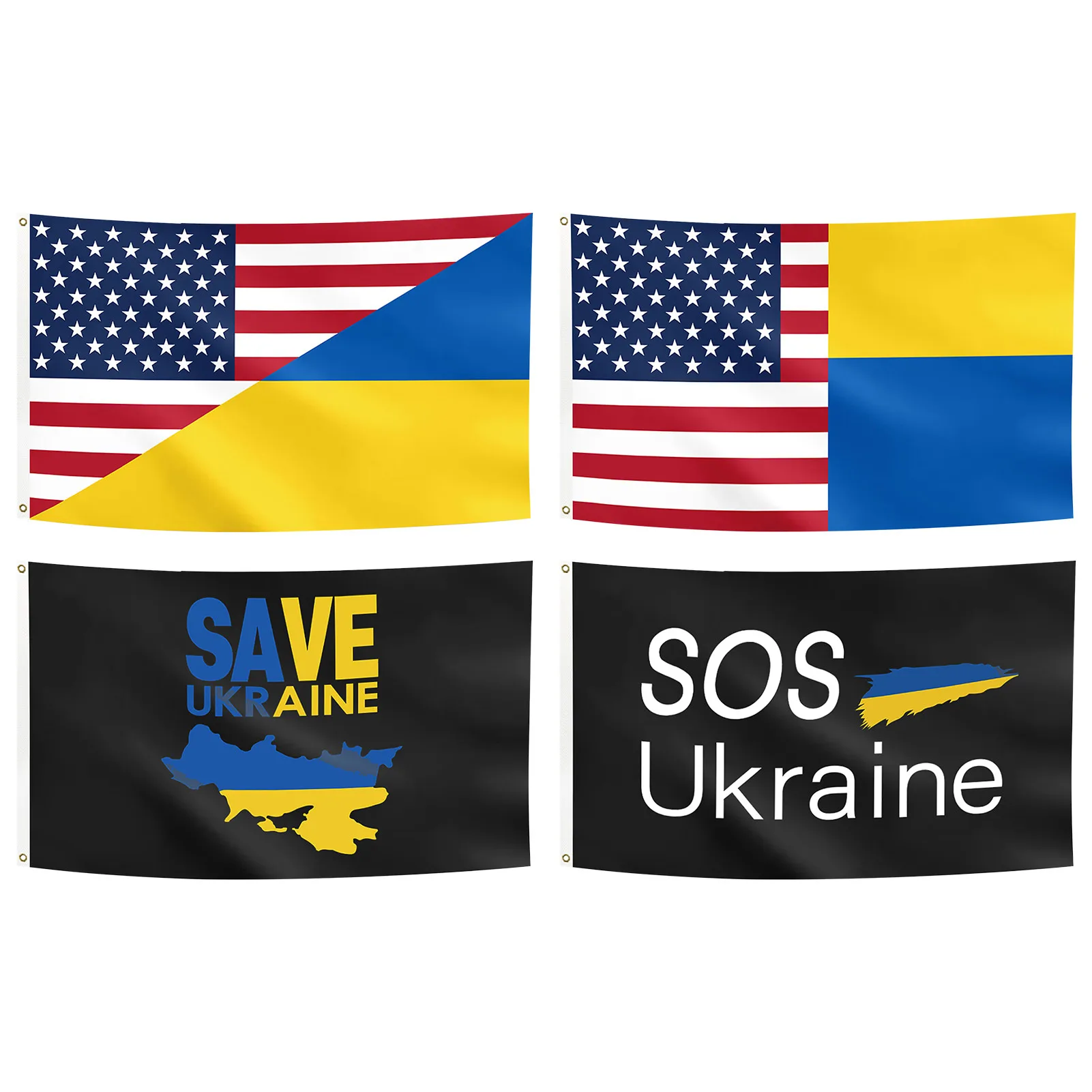 

90x150cm Ukraine American Flag Outdoor Indoor SOS Ukraine Flags For Patio Yard Save Ukraine Polyester Flag With Brass Grommets