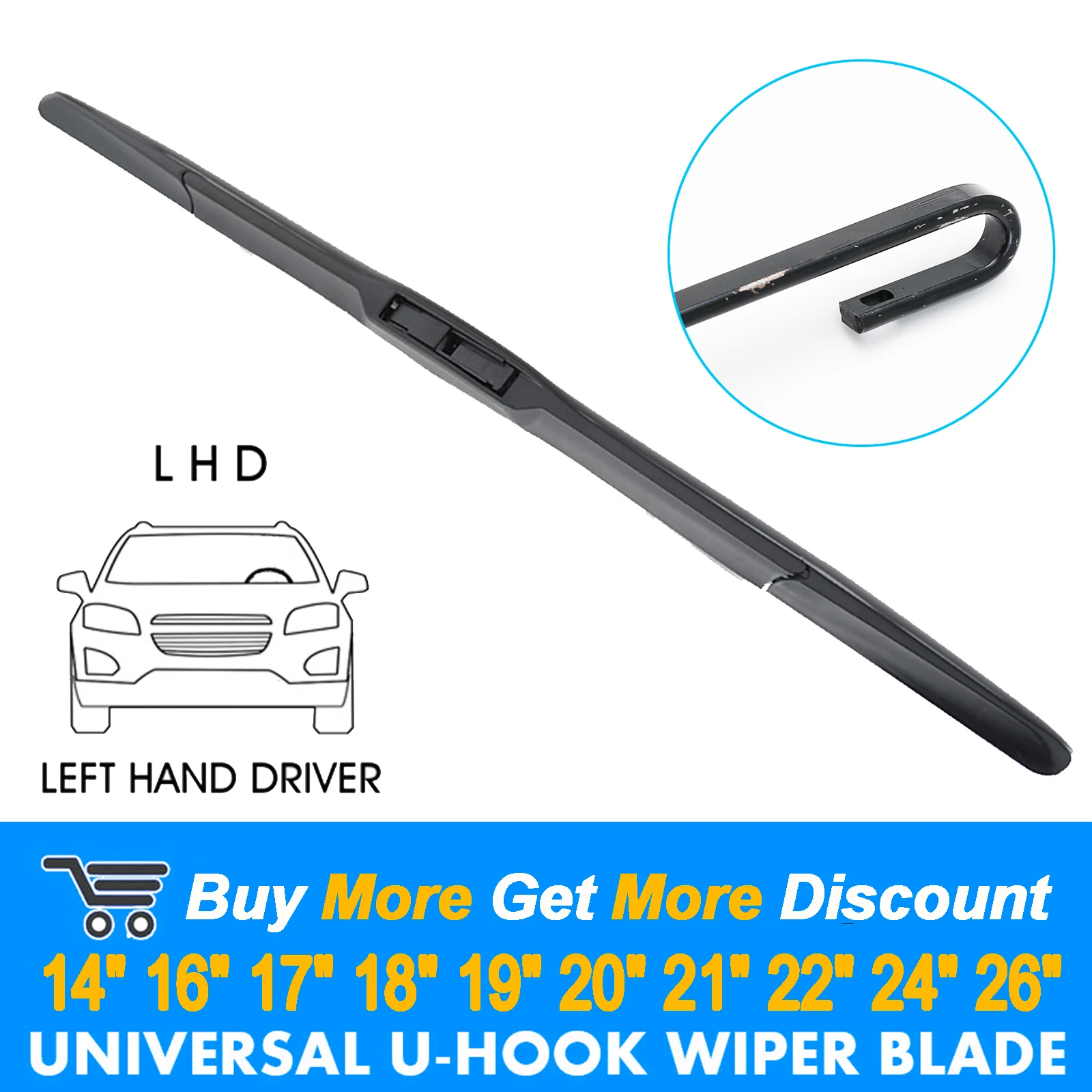 

Универсальная щетка стеклоочистителя автомобиля U-образный крючок, тип 14 "16"17 "18" 19 "20" 21 "22" 24 "26" резиновые гибридные автомобильные дворники, аксессуары для лобового стекла