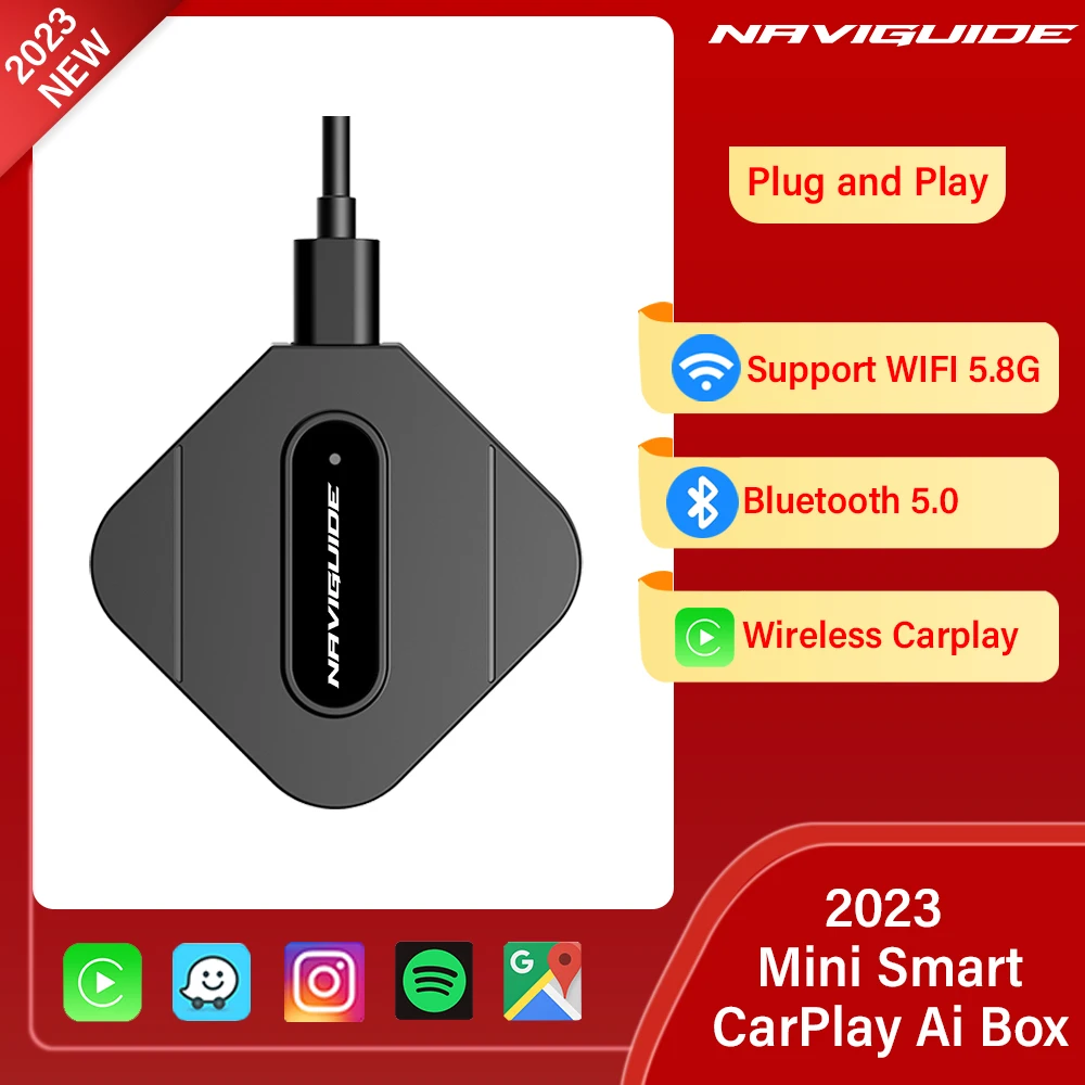 NAVIGUIDE Carplay AI Box Car OEM Wired CarPlay to Wireless CarPlay Linux System Fast Connect Smart Mini AI Box USB Plug and Play