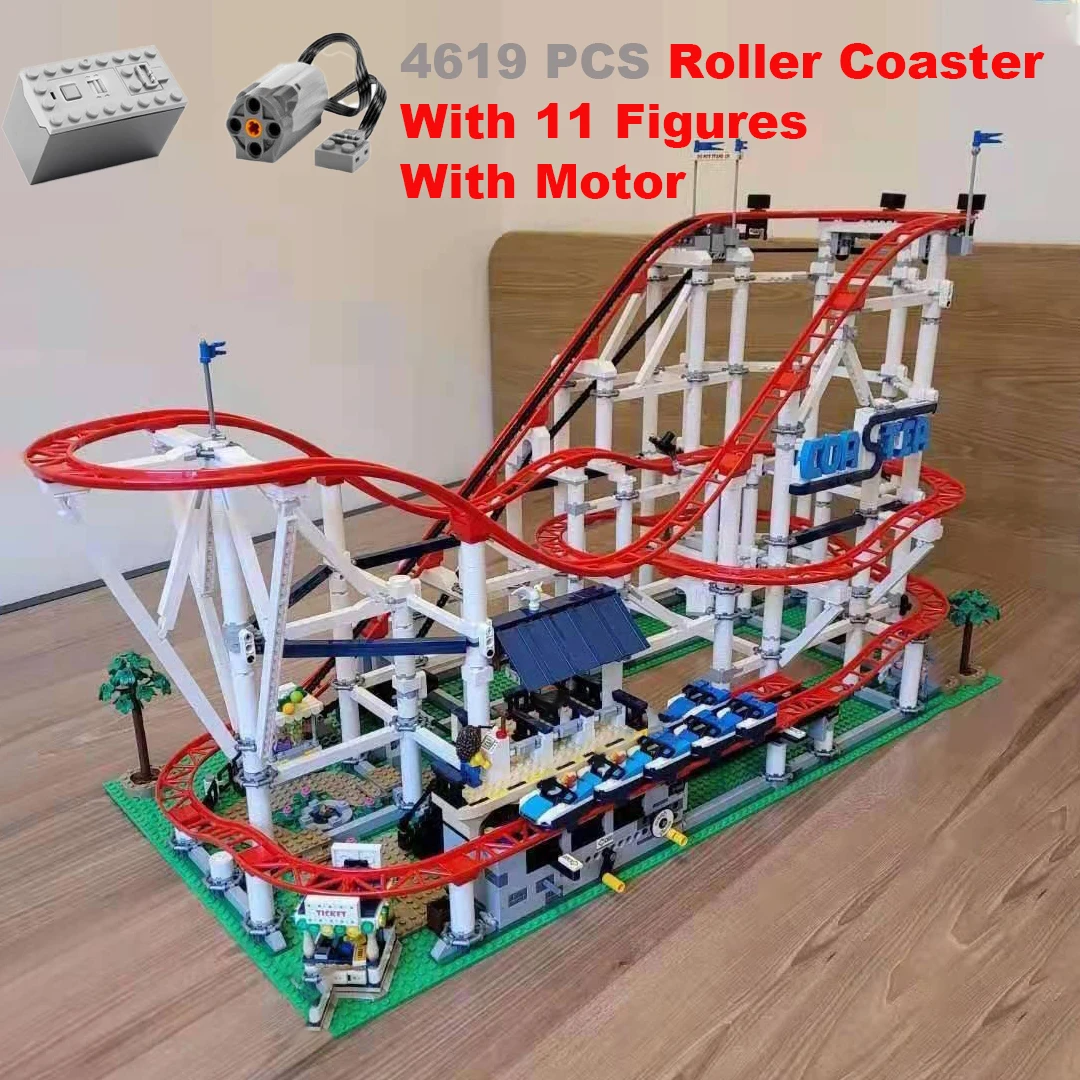 In Stock 4619PCS With Motor  Roller Big Coaster Compatible 15039 18003 10261 DIY Model Building Blocks Bricks Kid Birthday Gifts