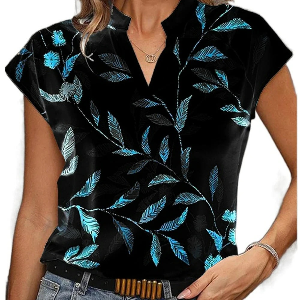 

Womens Fashion V neck Print Short sleeves Summer Casual T Shirts New styles 2023