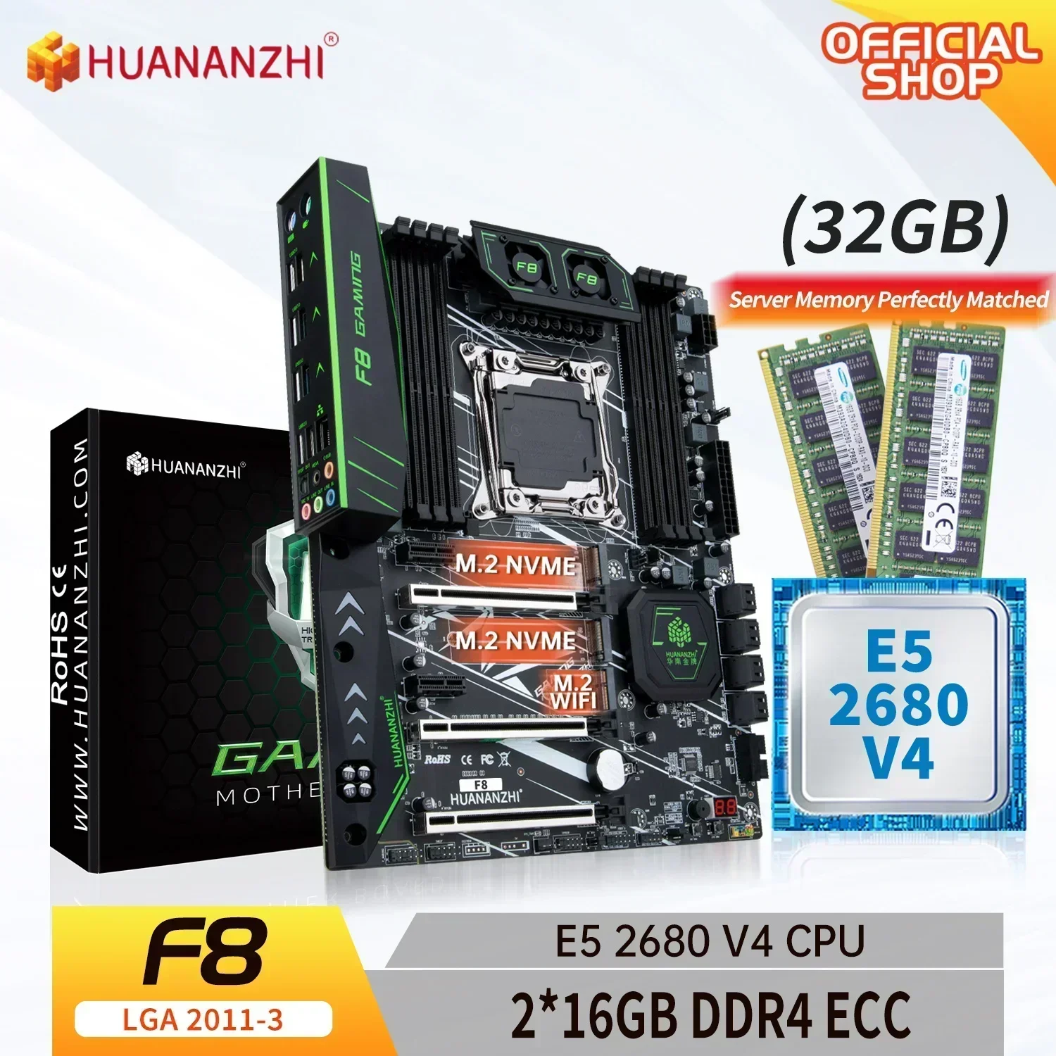 Материнская плата HUANANZHI X99 F8 LGA 2011-3 XEON с комбинированным комплектом памяти Intel E5 2680