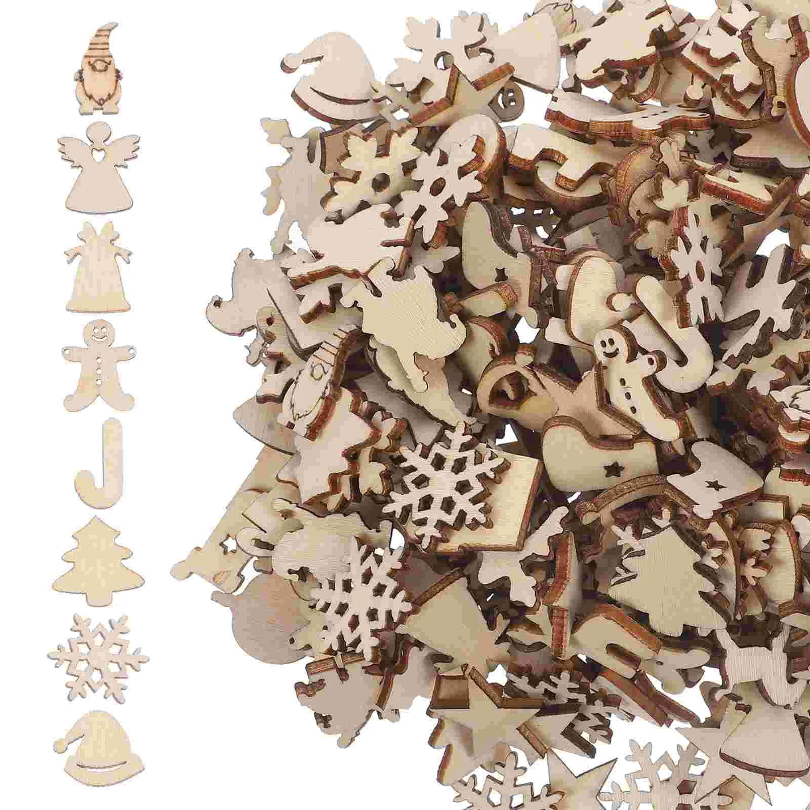 

300pcs Unpainted Christmas Wooden Cutouts Blank Wood Xmas Pendant Xmas Wood Cutouts Crafts