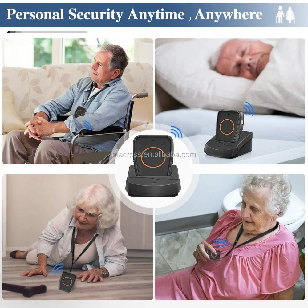 Wireless Caregiver Pager Call Panic Button for Elderly Senior Patient Personal Alert Alarm (Single Pager Black) enlarge