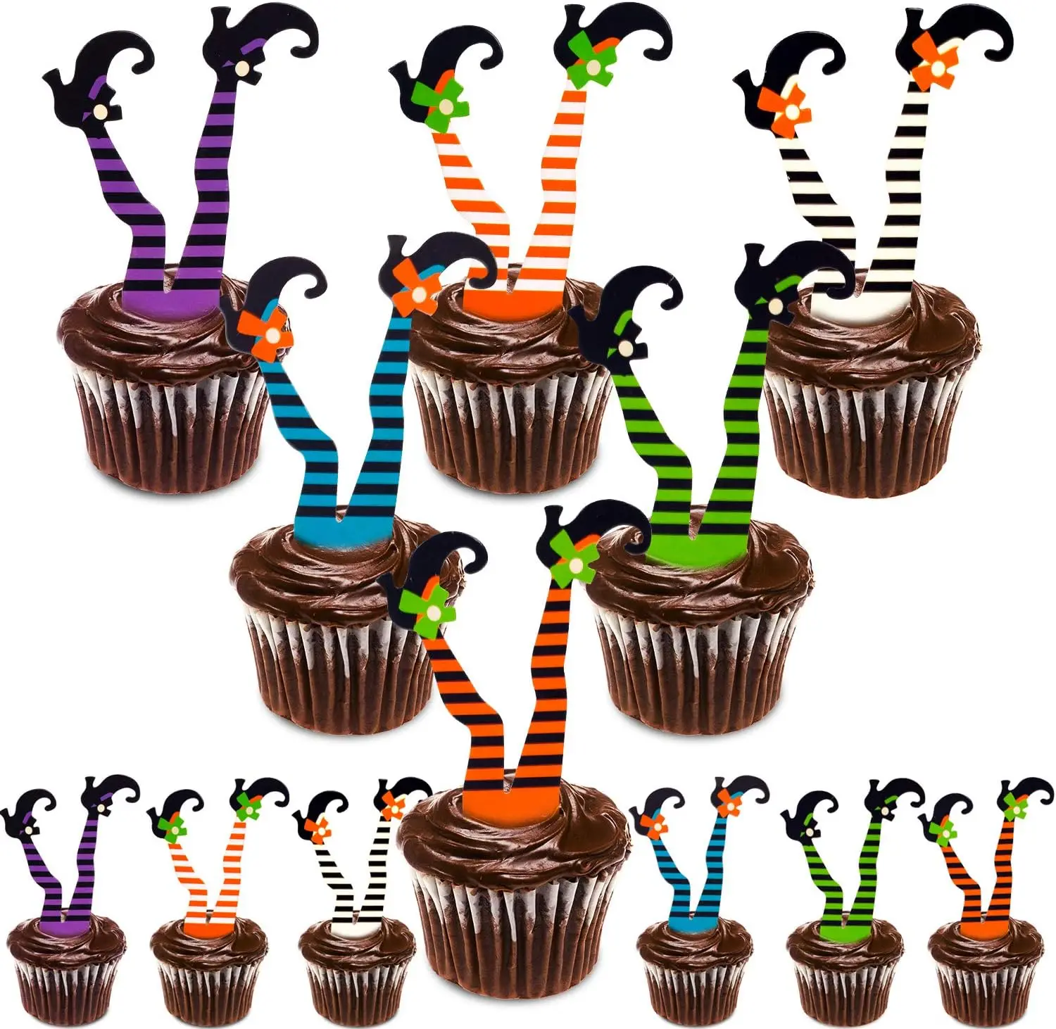 

60PCS Halloween Cupcake Toppers Witch Leg Feet Cupcake Decorations Witch's Boot Cake Picks for Halloween Bar Birthday Party