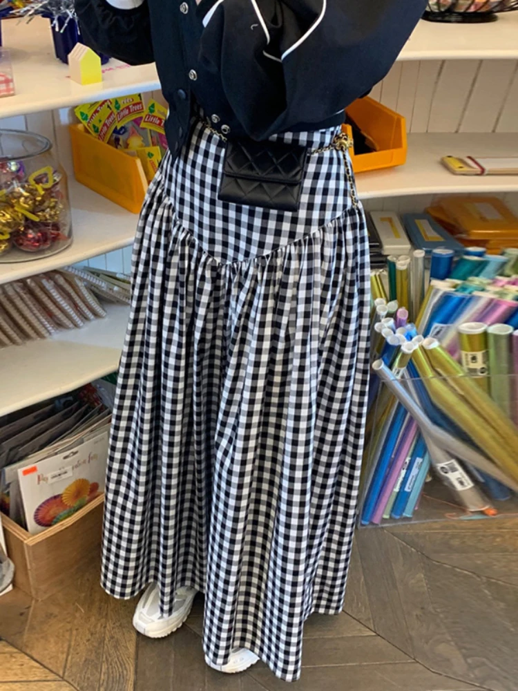 

Korobov Chic Summer New Vintage Skirt All-matching High-waisted Slim Plaid Skirts for Woman Long Dress Korean Fashion Faldas