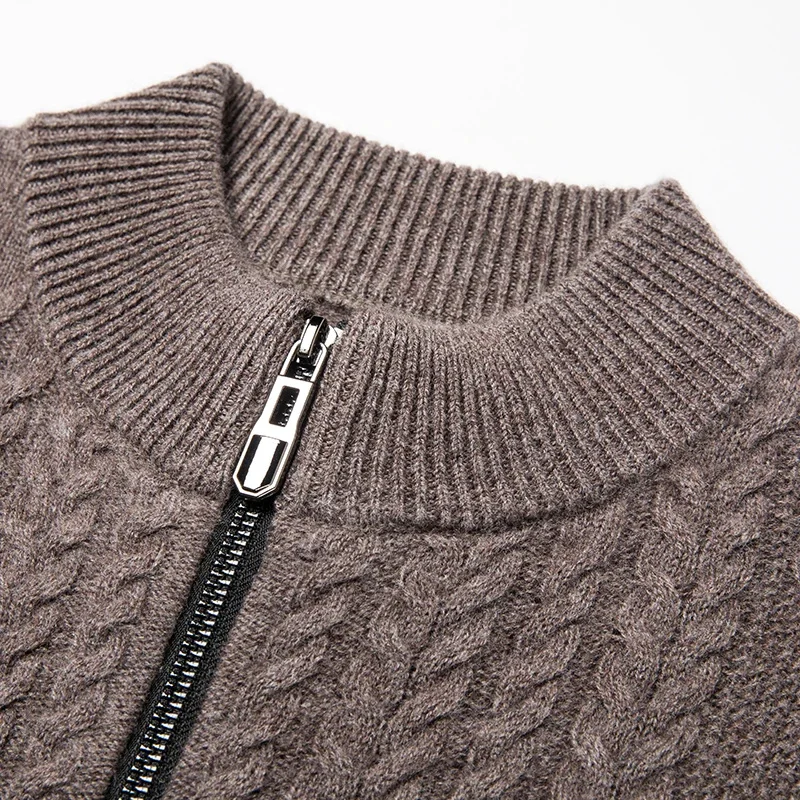 Мужской шерстяной свободный свитер кардиган на молнии средней высоты из 100%