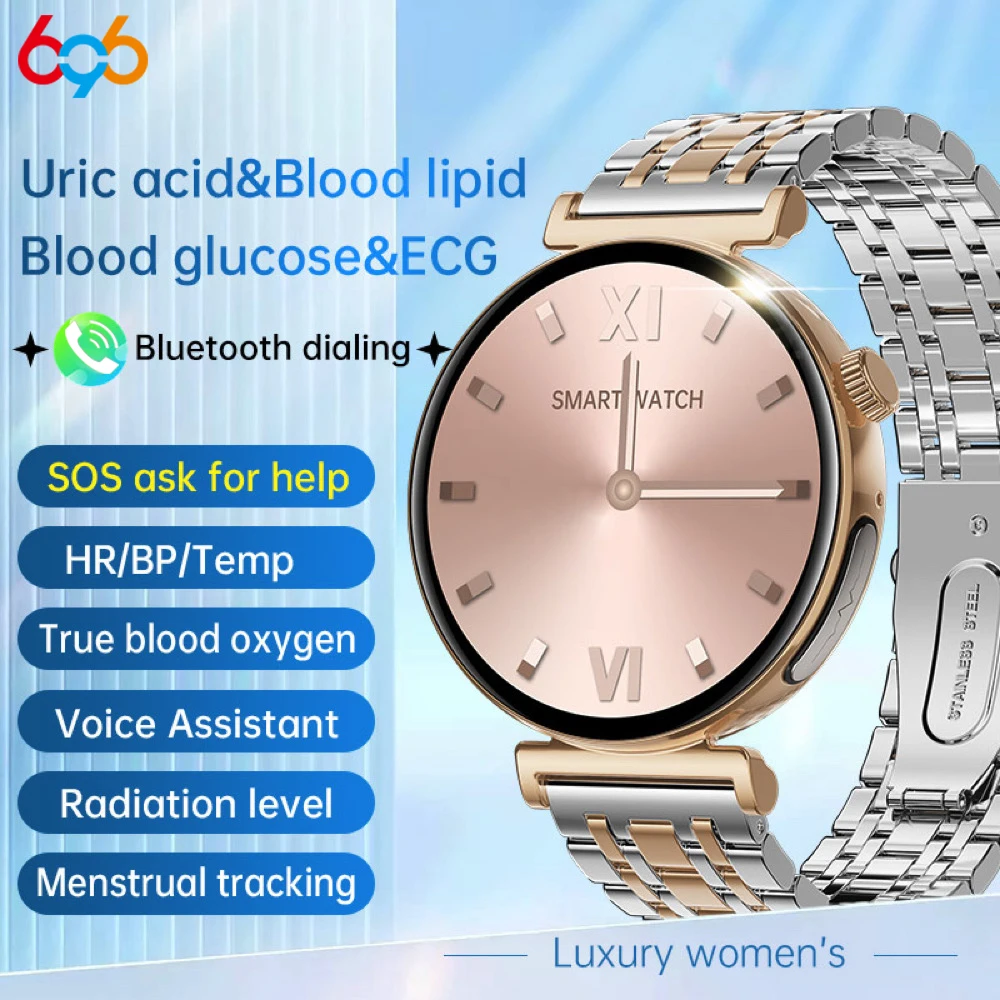 Смарт-часы для здоровья женские AMOLED-экраны Bluetooth-зуб вызов ЭКГ PPG мочевая кислота