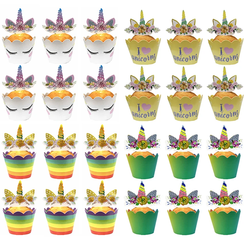 

24pcs Rainbow Unicorn Cupcake Wrappers Cake Toppers Unicorn Birthday Party Decorations Kids Baby Shower Unicorn Party Supplies
