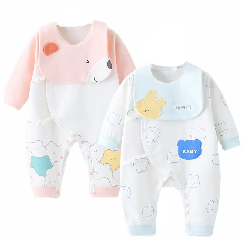 

Комбинезон для новорожденных с нагрудником, Детский костюм, одежда для маленьких мальчиков и девочек, детские хлопковые комбинезоны для фотографирования с милым медведем и кроликом