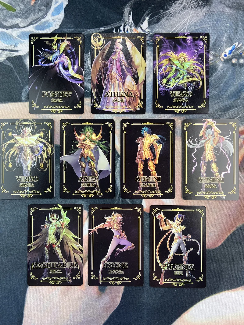 

10pcs/set Saint Seiya Golden Saint Golden Zodiac Redraw Repaint Original Composite Craft Hobby Game Collection Cards
