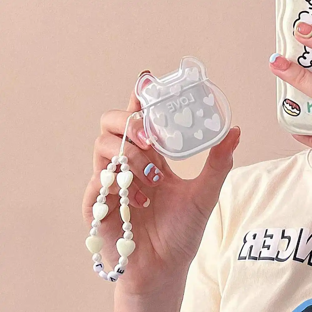 

Чехол с милыми мультяшными сердечками для Apple Airpods Pro 3 2 1, жемчужный браслет, прозрачный чехол для Air pods 2/1, чехол для наушников