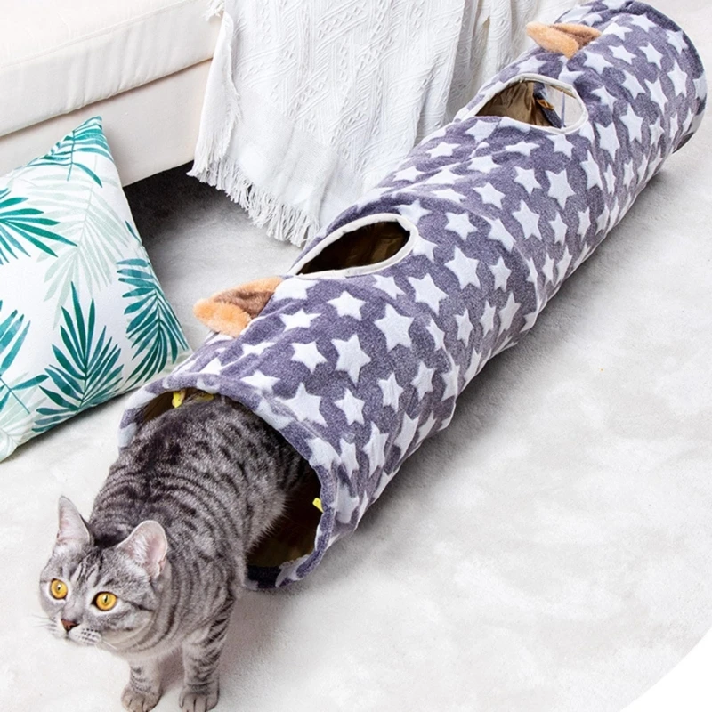 

Cats Tunnel House Collapsible Playtube Cat Plush Soundable Tunnel Cat Toy Balls Kitten Hideout Interactive Bedding Toy