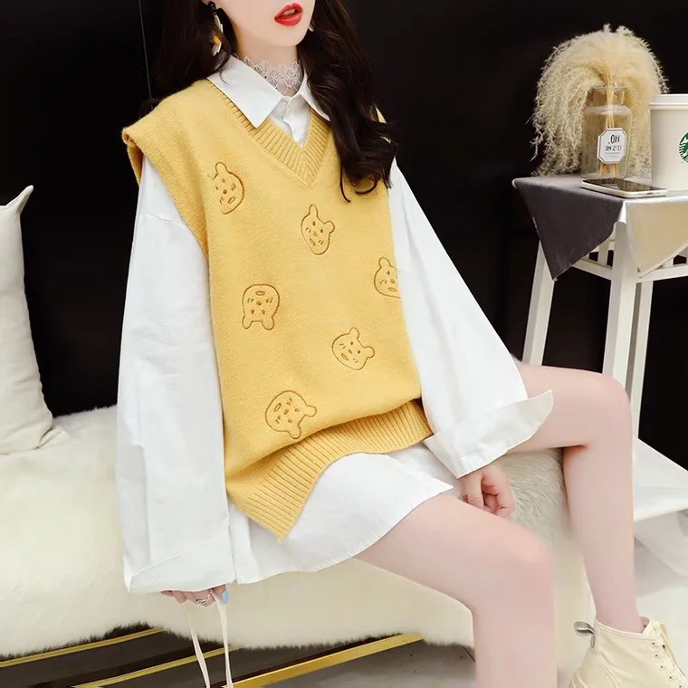 Sweater Vest Women Cute Bunny Kawaii Vest Fall Clothes 2021 Korean Japanese Fashion Autumn Winter Clothes Women Chaleco Mujer images - 6