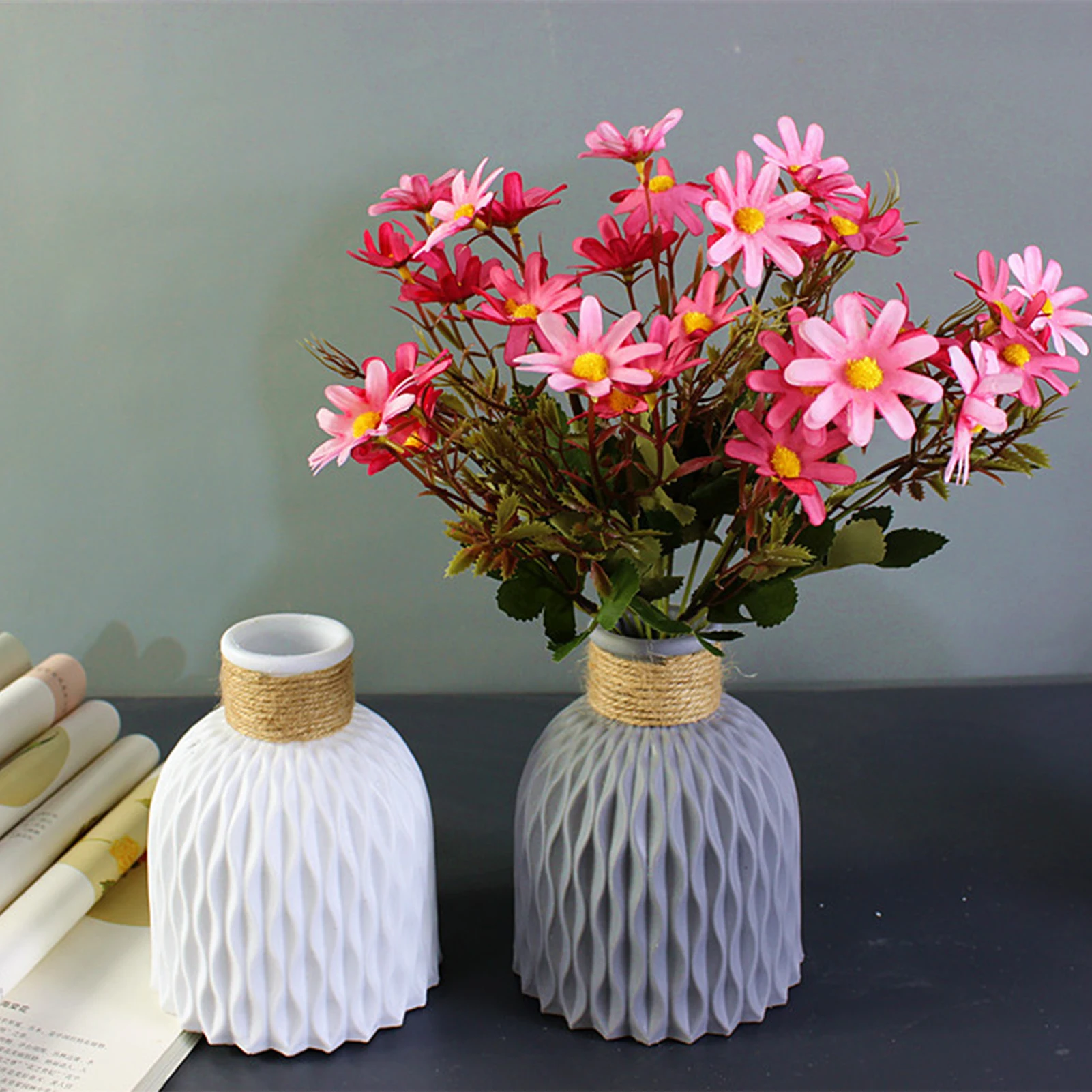 

Modern Plastic Vases Imitation Ceramic Flower Pot Vase Basket Wedding Party Home Garden Decoration Artificial Flower Arrangement