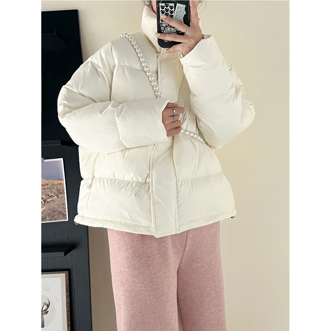 New Winter Such As Rong Fu Down Jacket White Duck Down Light Cotton Clothes Women's Solid Color Stand Collar Loose Casual Coat