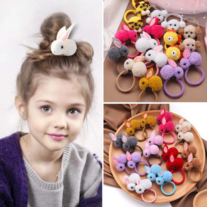 

2Pcs Kawaii Cartoon Bunny Hair Bands Hair Ring For Girls Rubber Band Elastic Scrunchie Korean Headwear Children Hair Accessories