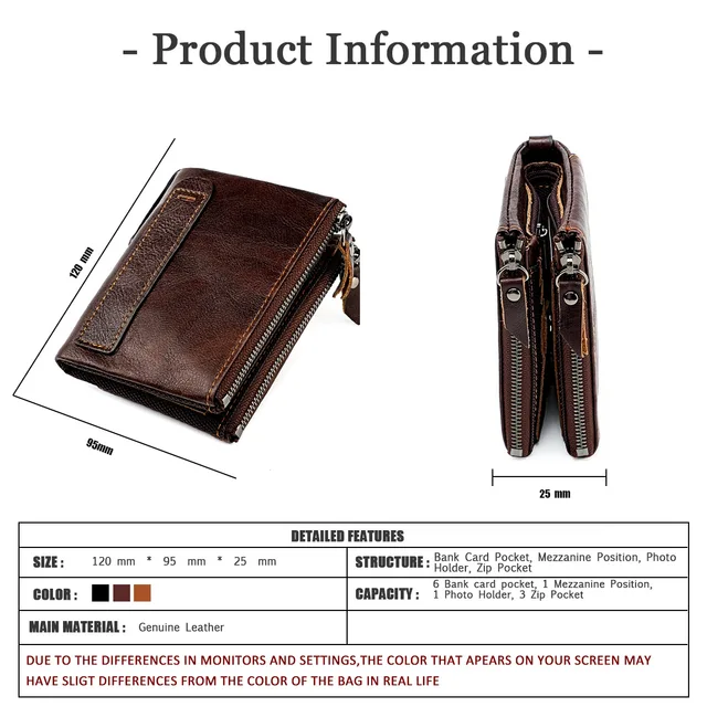 Men's Wallet Vertical Short  Genuine Leather Wallet RFID Anti-theft Zipper Coin Purse Man Business Card Holder Bag Wallet 6