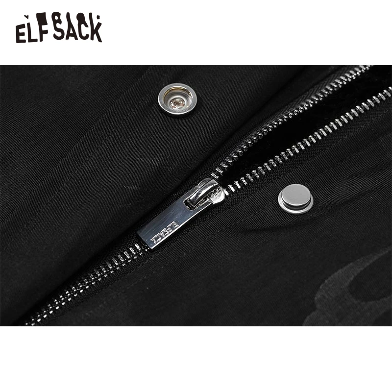 ELFSACK Black Detachable Fur Collar Cotton Coats Women 2022 Winter Mid-length Warm Parkas Coats