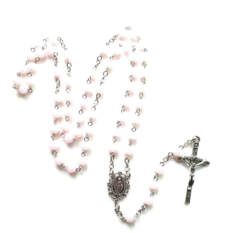 Crucifix Jesus Cross Pendant Necklaces for Women Catholic Virgin-Mary Religious Prayer Rosary Necklace Long Bead Chains