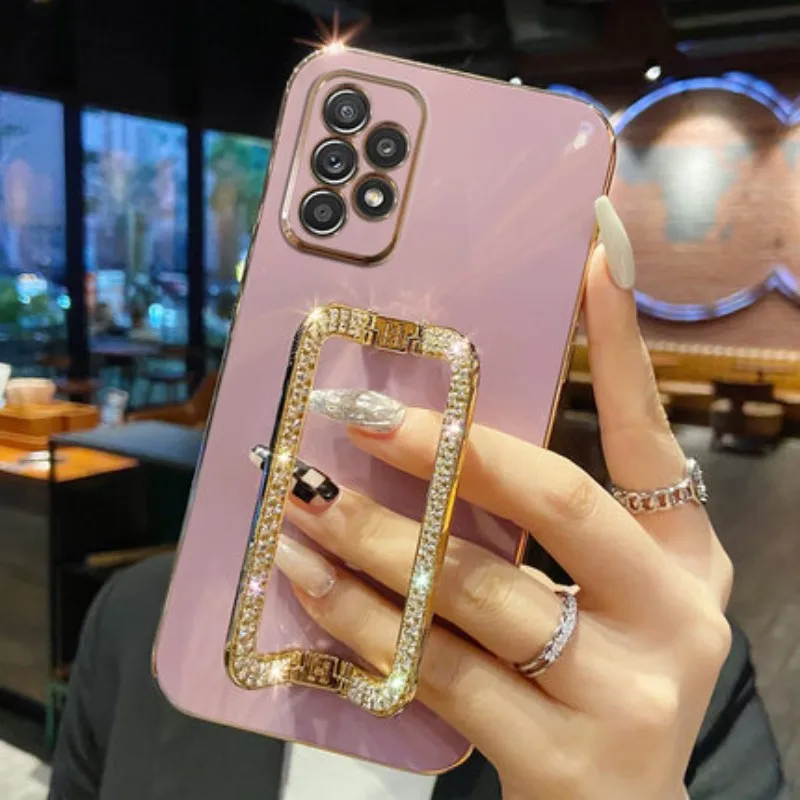 

Korea 3D Crystal Square Holder Plating Phone Case For Samsung S23 S10 A52 A72 S20 S21 S22 Plus Ultra + FE A 71 51 73 Note 10 20