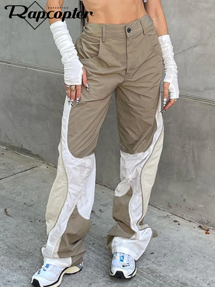 

Rapcopter Y2K Patchwork Pockets Pants Women Retro Button Zipper Loose Sweatpants High Waist Chic Stylish Sporty Joggers Fashion